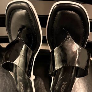 Kitten heel open toe sandals.